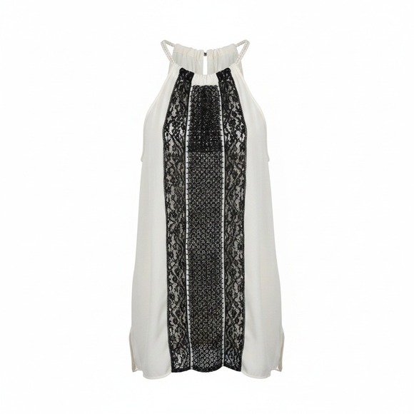 Kobi Halperin Tops - Kobi Halperin Black White Embellished Halter Rope Neck And Tie Tank Top Large